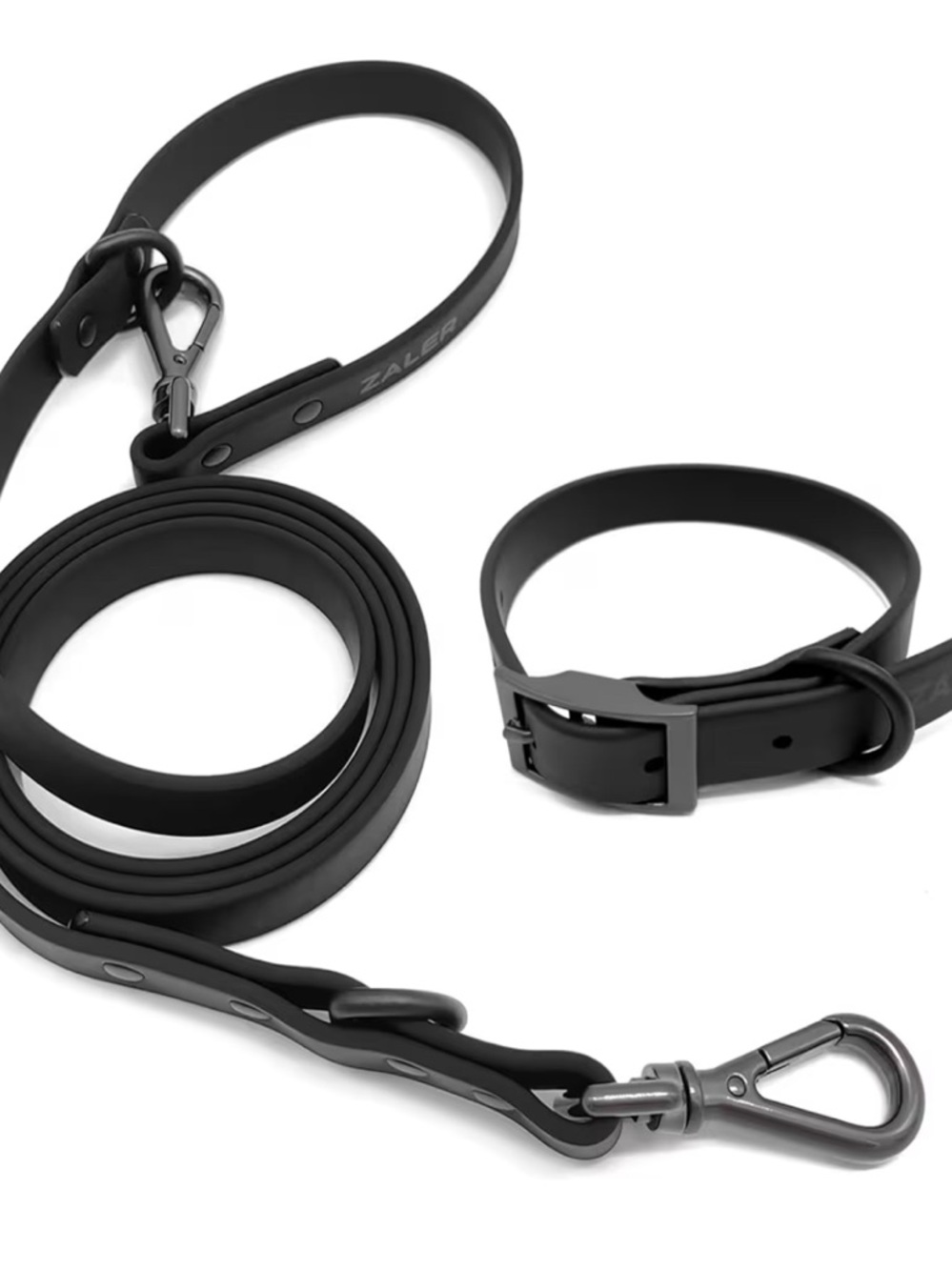 Black Silicone Dog Leash and Collar Set by